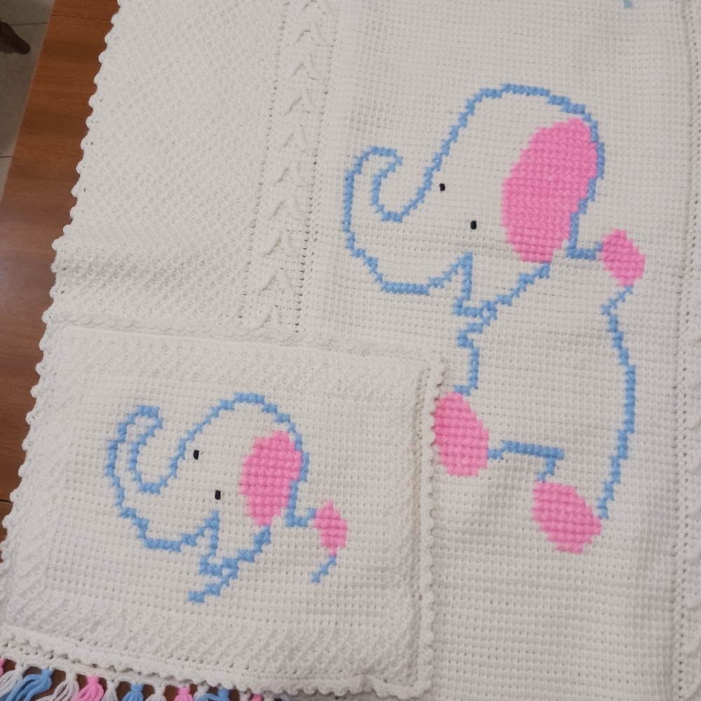 Baby Blanket And Pillow Matching Set Elephant Knit Infant Bedding Set Unisex